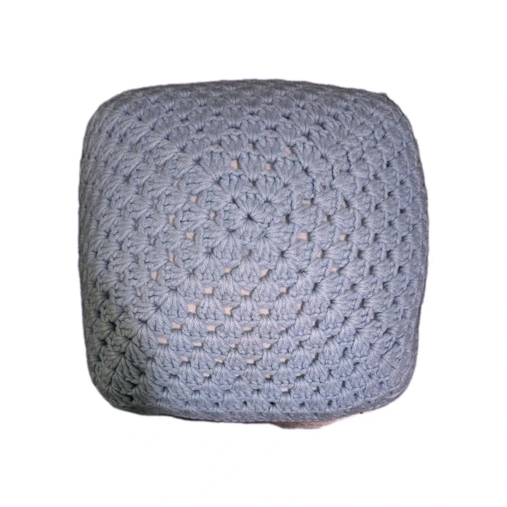 Small Crocheted Handmade Throw Pillow Light Blue 12x13 Inch‎